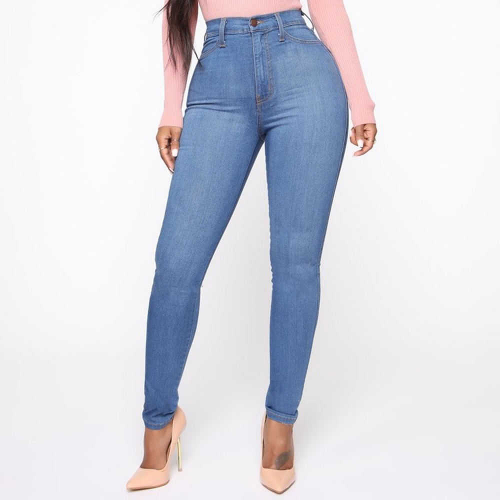 Classic High Waist Skinny Jeans - Medium Blue Wash